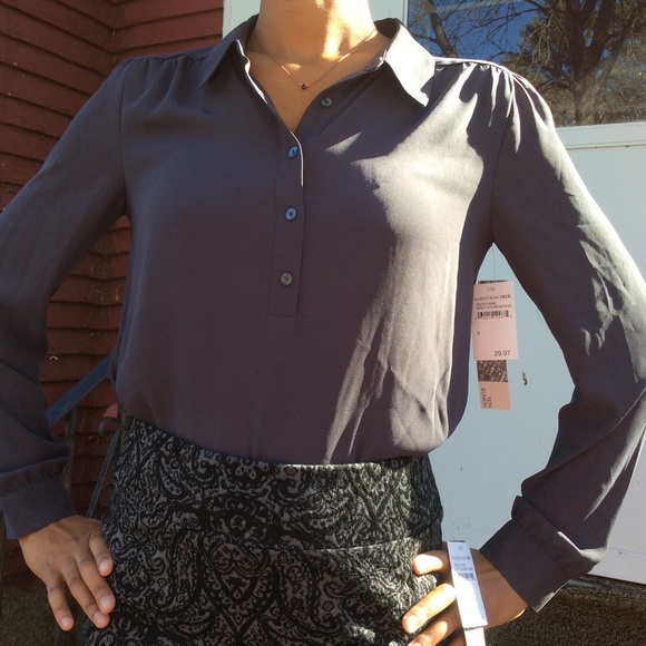14th & Union Tops - Dark Grey Button Down Blouse